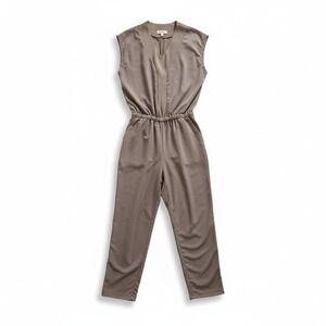 Indygena Esi Long Taupe‎ Jumpsuit V-Neck Drawstring Waist Size M Modern Neutral